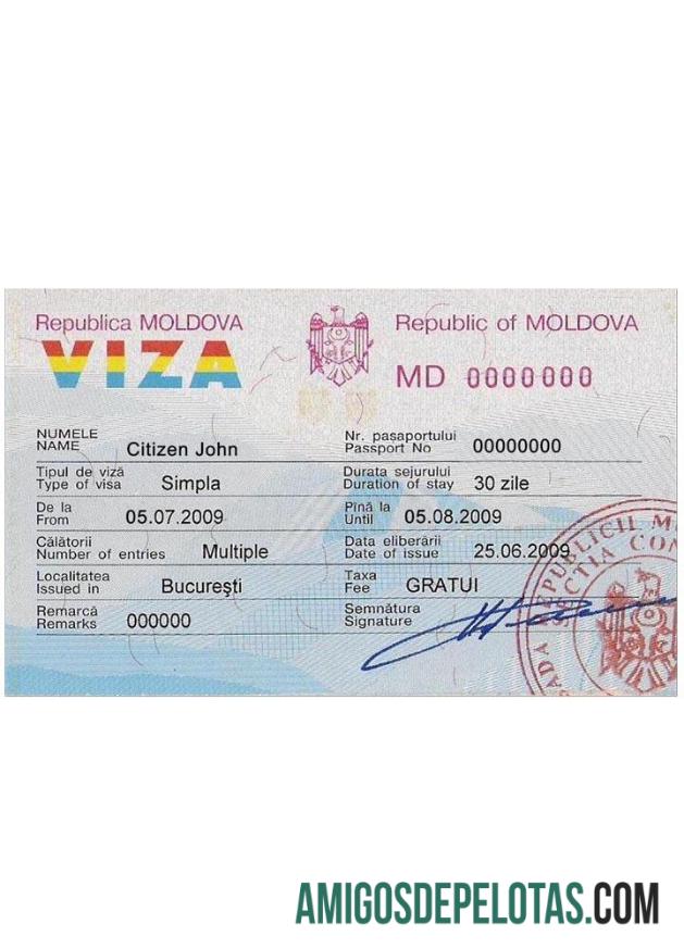 Visto de entrada na Moldávia exemplo